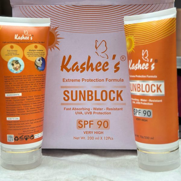 1 Pc Kashee’s Sunblock Spf 90 – Extreme Protection Formula | Fast Absorbing Water Resistant Uva, Uvb Protection 200ml