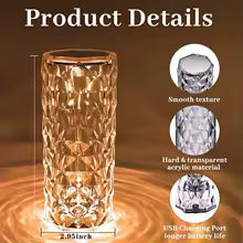 16‑Color LED Crystal Table Lamp – Touch & Remote, USB Rechargeable Diamond Atmosphere Light