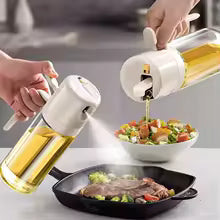 Automatic 2-in-1 Oil Spray and Sauce Bottle with Glass Seasoning Bucket